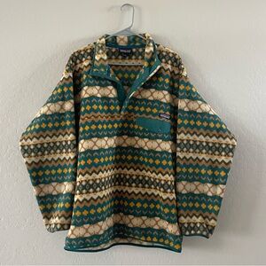 Patagonia Green and Yellow Patterned Fleece Jacket